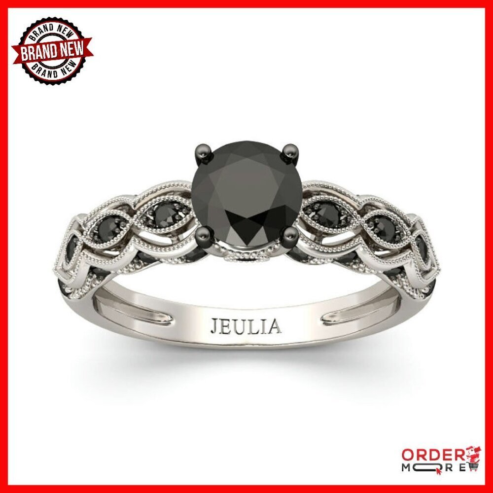 Sterling Silver Black Diamond Eternity Ring Size 7 Wedding Engagement